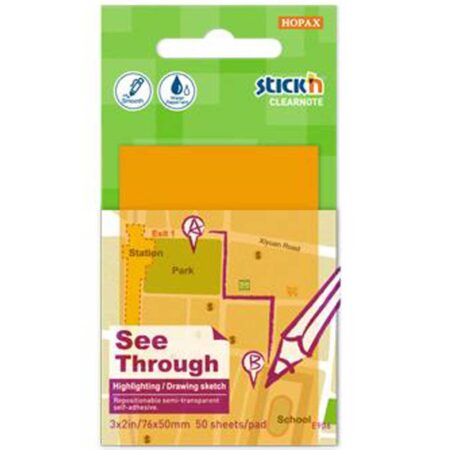 Hopax Stickn Yapışkanlı Not Kağıdı Yarı Saydam 50 YP 76x51 Neon Turuncu 21706