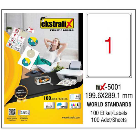 Ekstrafix Laser Etiket 100 YP 199.6x289.1 Laser-Copy-Inkjet FİX-5001