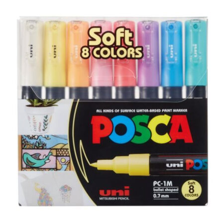 Uni-Ball Posca 0.7 Su Bazlı Poster Markörü Soft Renk 8 Li PC-1M/8C