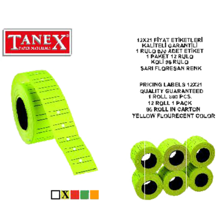 Tanex Fiyat Etiketi Çizgili 12x21 Fosforlu Sarı