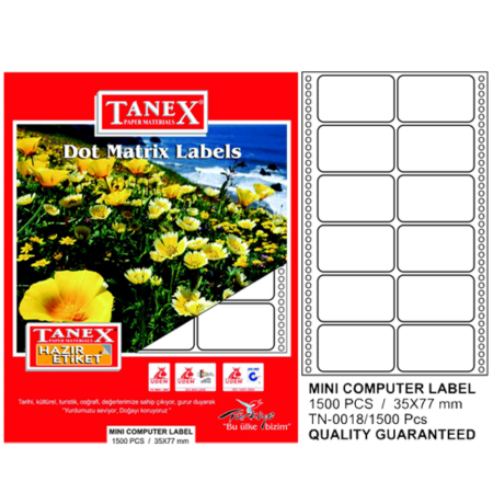 Tanex Sürekli Form Etiket 1500 LÜ 35x77 TN 0018