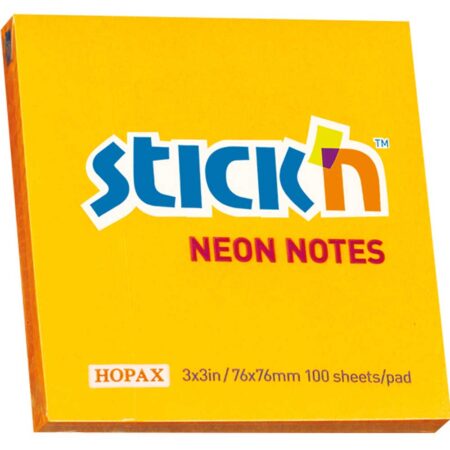 Hopax Stickn Yapışkanlı Not Kağıdı 100 YP 76x76 Fosforlu Turuncu HE21164