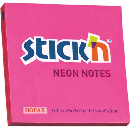 Hopax Stickn Yapışkanlı Not Kağıdı 100 YP 76x76 Fosforlu Pembe HE21165